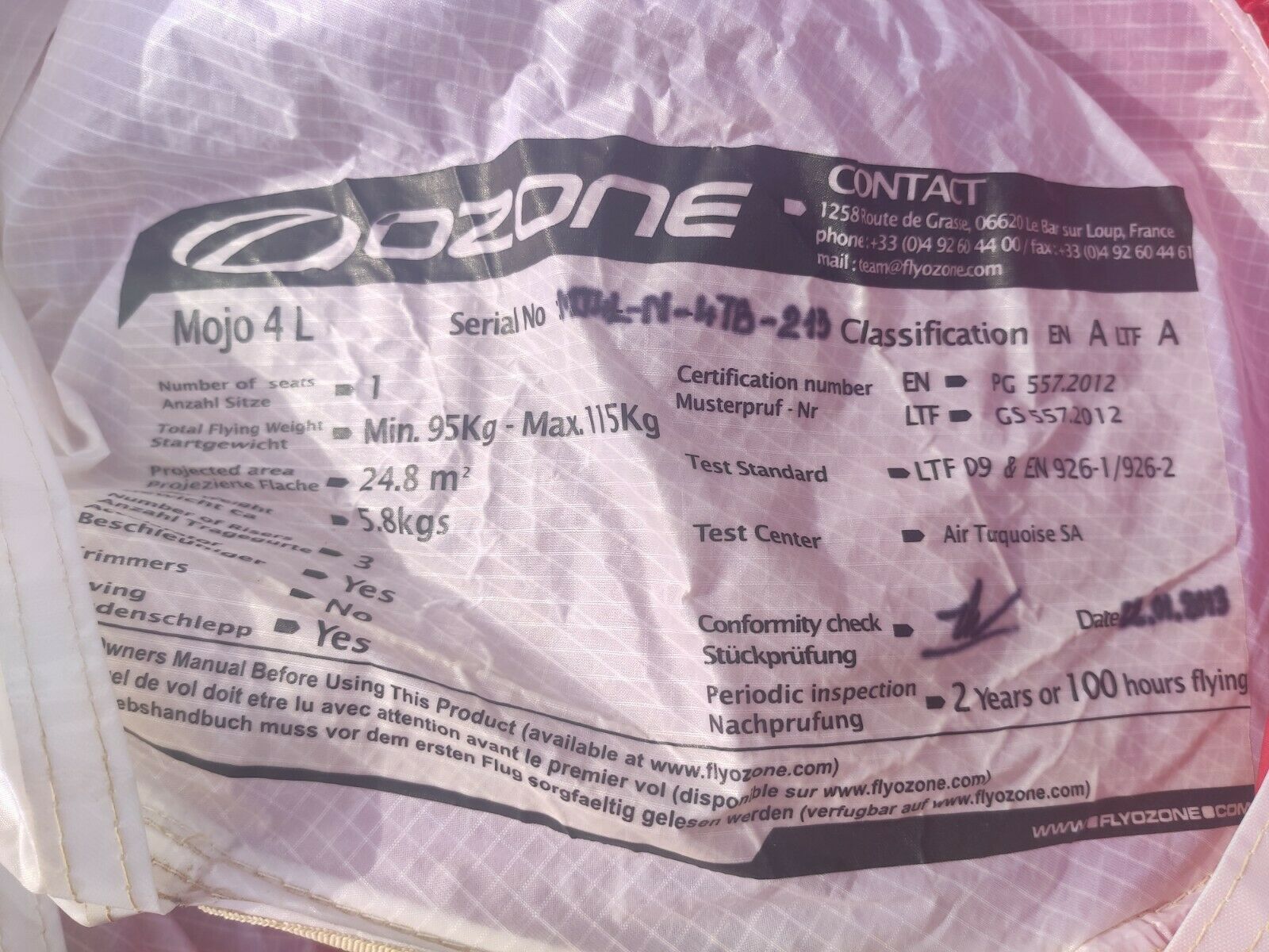 EN A Ozone Mojo 4 L beginner wing, used, very good condition